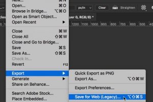 image resizing photoshop save for web menu