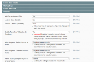 Security settings in Magento