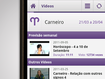 Android mobile videos listing app purple layout