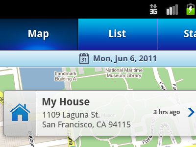 Simple mobile Android map view blue gradient interface