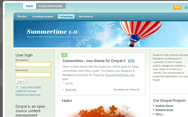 Drupal CMS free summertime template download