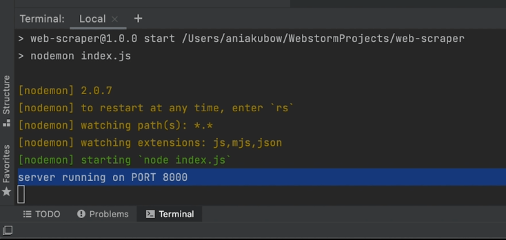 how to build web scraper - running on port 8000-min