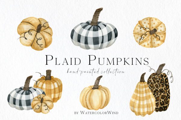 Fall Plaid Pumpkins Clipart  For Thanksgiving