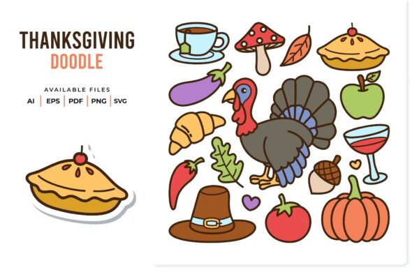 Thanksgiving Cartoon Doodle Seamless Patterns