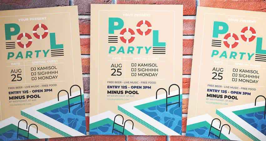 Pool Party Flyer Template Photoshop PSD AI
