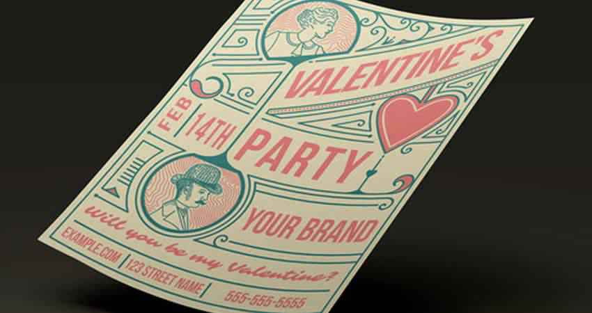 Retro Valentines Day Party Flyer Template Photoshop PSD