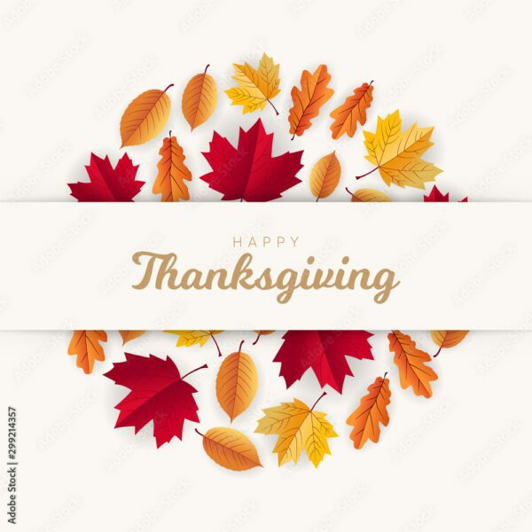 Thanksgiving On Autumn Floral Background With Leaves