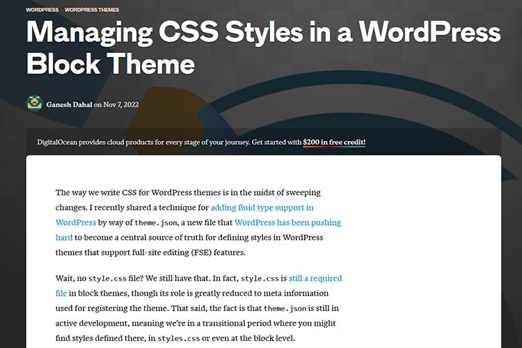 Example from Managing CSS Styles in a WordPress Block Theme
