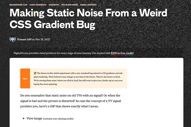 Example from Making Static Noise From a Weird CSS Gradient Bug