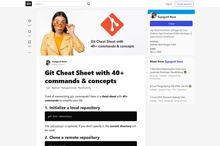 Example from Git Cheat Sheet with 40+ commands & concepts