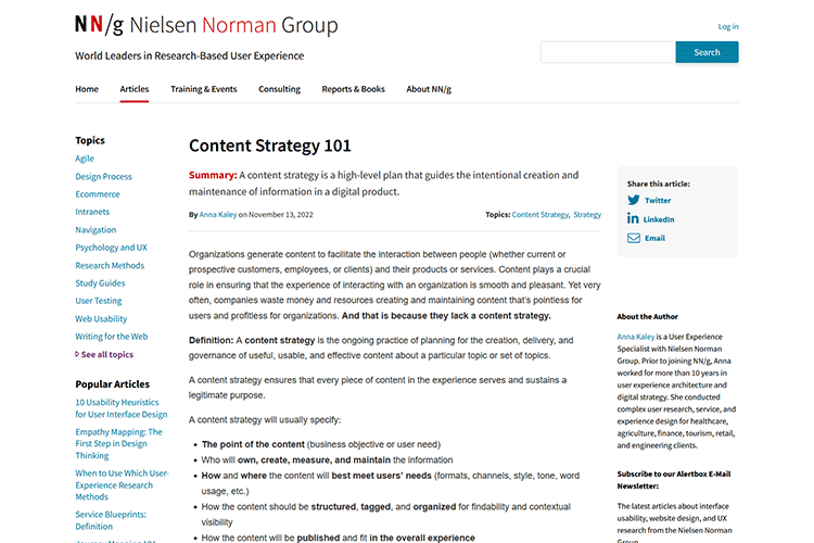 Example from Content Strategy 101