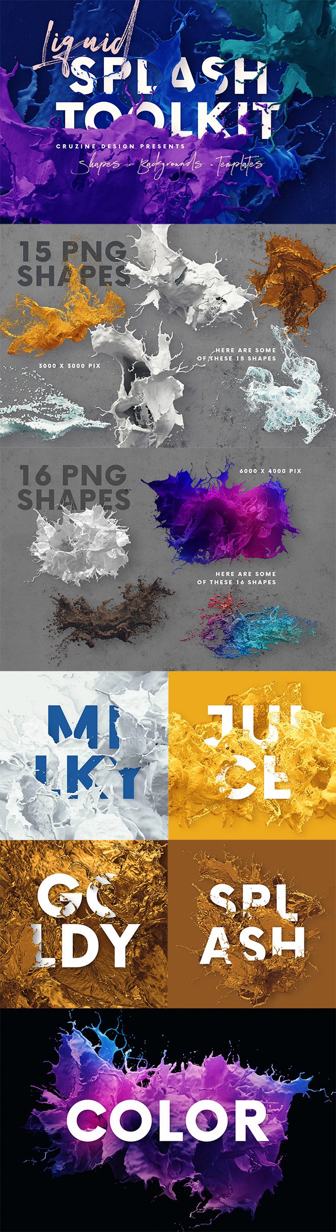 Liquid Splash PNGs, Backgrounds and Templates Toolkit