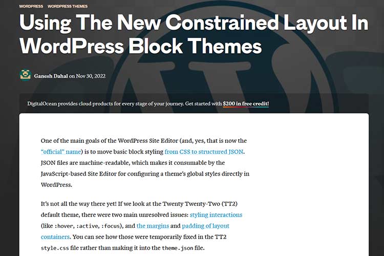 Example from Using The New Constrained Layout In WordPress Block Themes