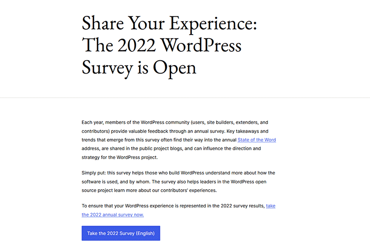 Example from The 2022 WordPress Survey