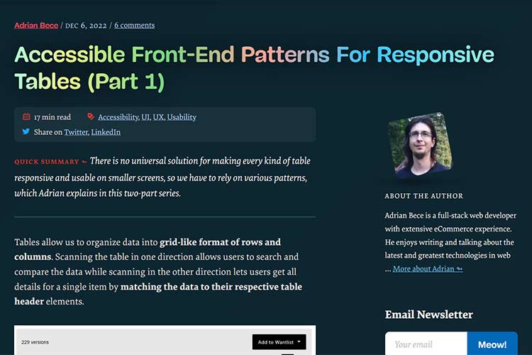 Example from Accessible Front-End Patterns For Responsive Tables (Part 1)