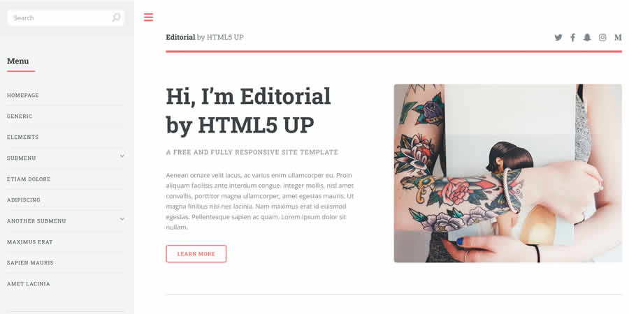 Editorial Blogging HTML5 Free Responsive HTML CSS Web Template
