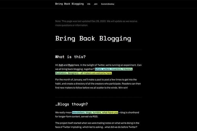 Example from Bring Back Blogging