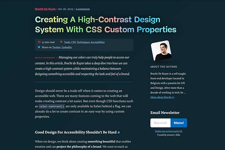 Example from Creating A High-Contrast Design System With CSS Custom Properties