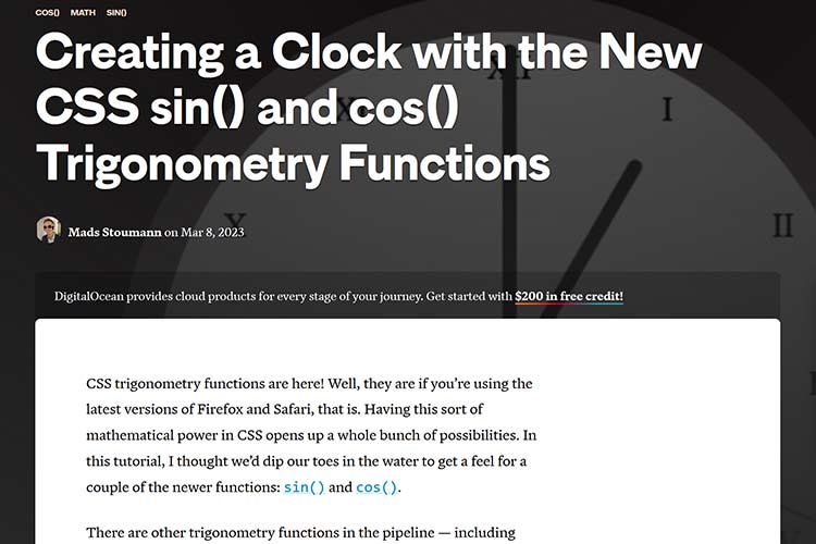 Example from Creating a Clock with the New CSS sin() and cos() Trigonometry Functions
