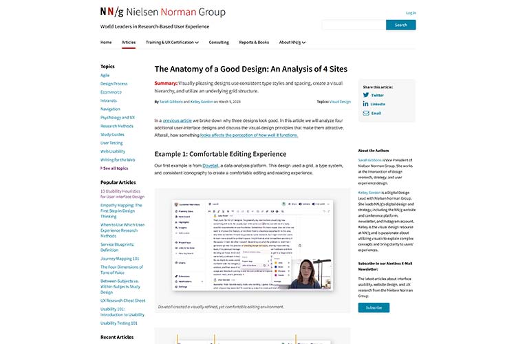 Example from The Anatomy of a Good Design: An Analysis of 4 Sites