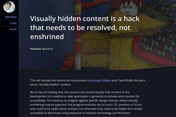 Visually hidden content is a hack that needs to be resolved, not enshrined