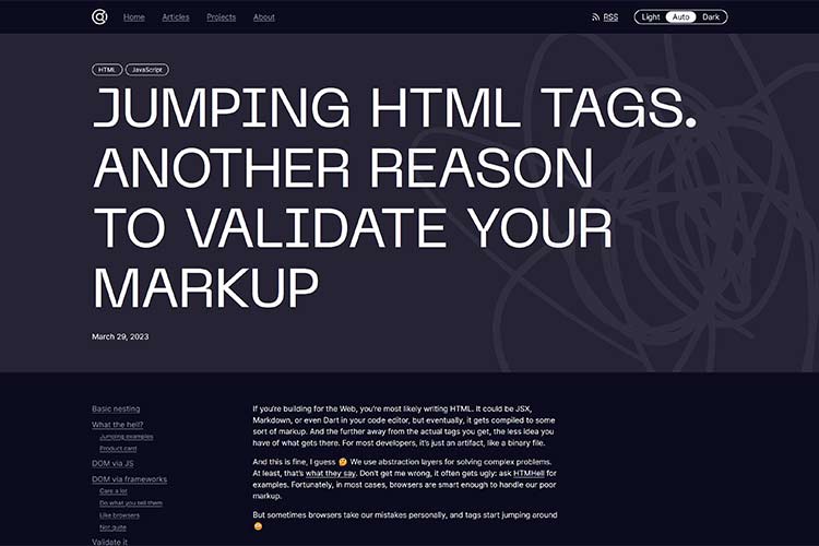 Jumping HTML tags. Another reason to validate your markup 
