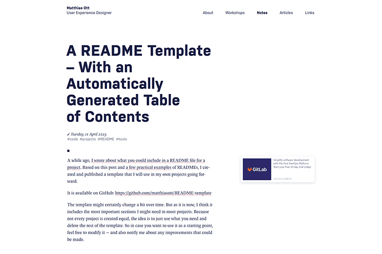 A README Template – With an Automatically Generated Table of Contents