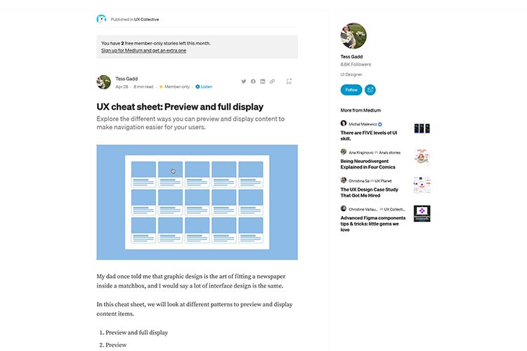 UX cheat sheet: Preview and full display