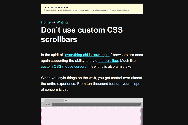 Don't use custom CSS scrollbars