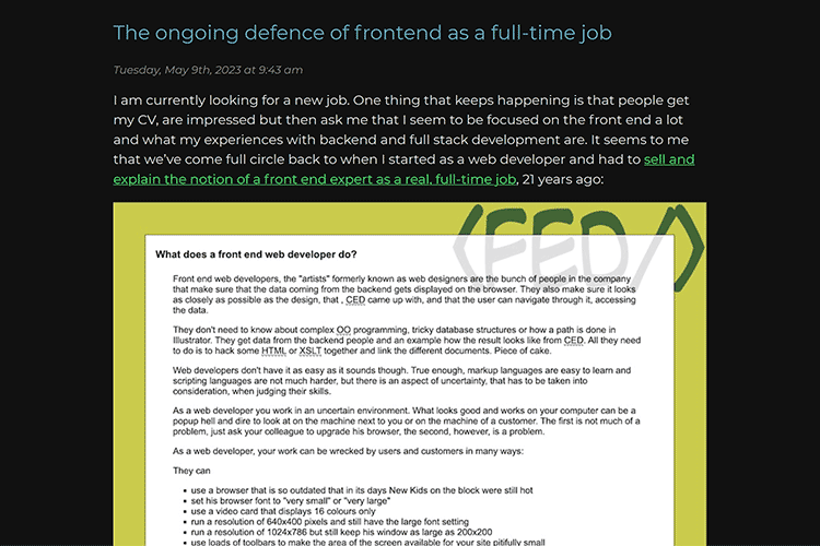 The ongoing defence of frontend as a full-time job
