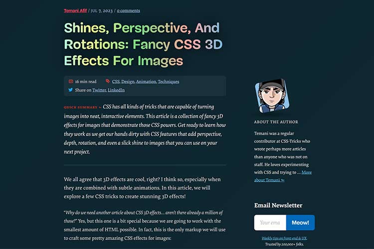 Shines, Perspective, And Rotations: Fancy CSS 3D Effects For Images