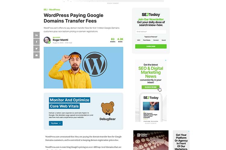 WordPress Paying Google Domains Transfer Fees