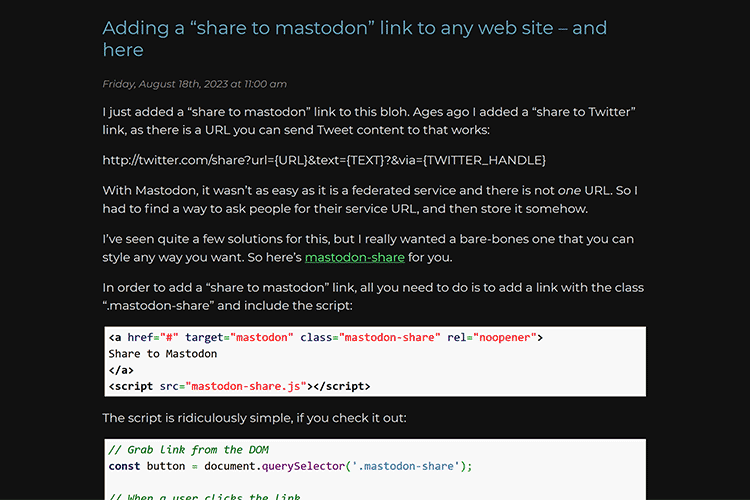 Adding a “share to mastodon” link to any web site – and here