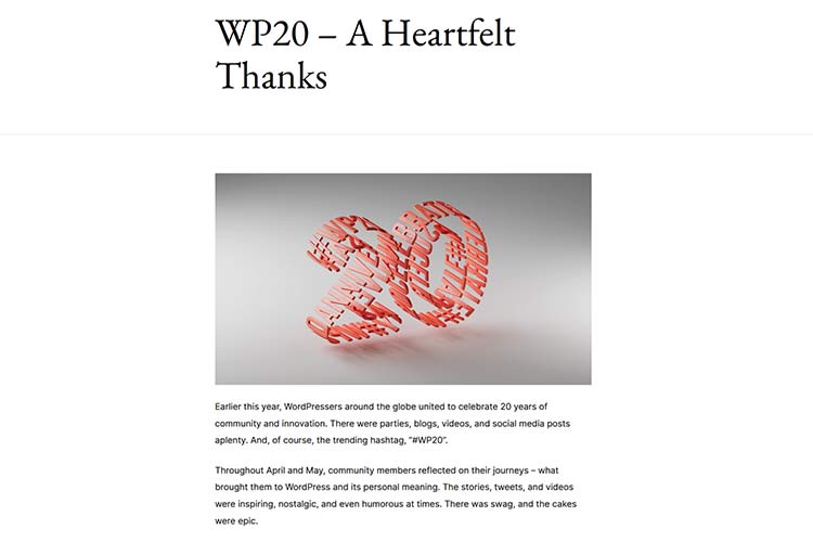 WP20 – A Heartfelt Thanks