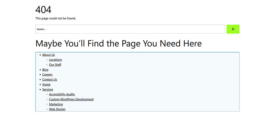 Adding the WordPress Page List block.