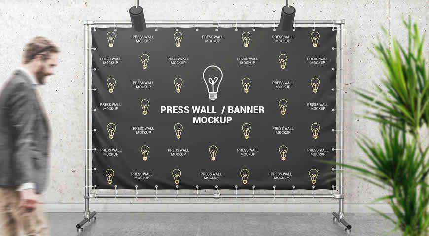 Press Wall Banner Photoshop PSD Mockup Template