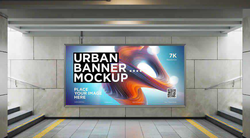 City Lightbox Banner Subway Photoshop PSD Mockup Template
