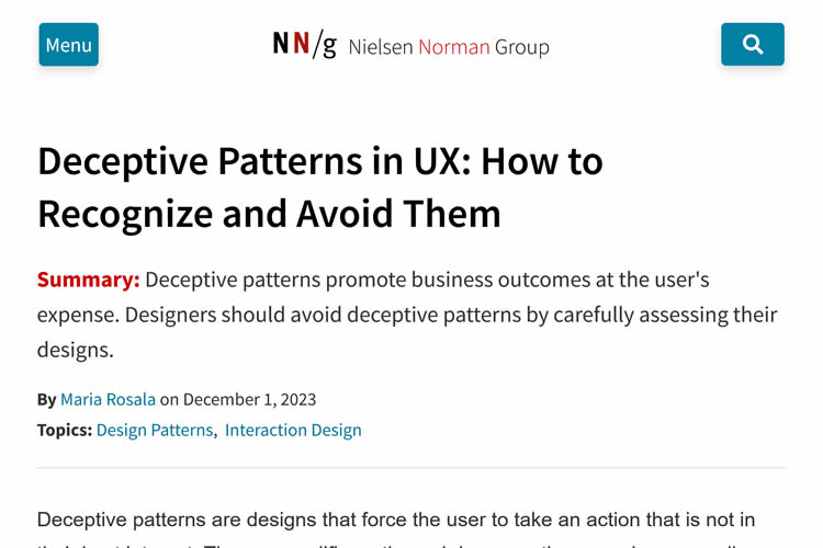 Deceptive Patterns in UX