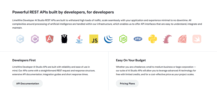 LimeWire Developer APIs can be used with any programming language.