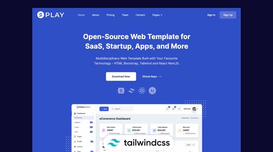 Play Startup Web Template Tailwind CSS
