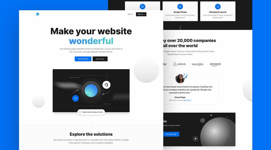 Simple Light Landing Page Template Tailwind CSS