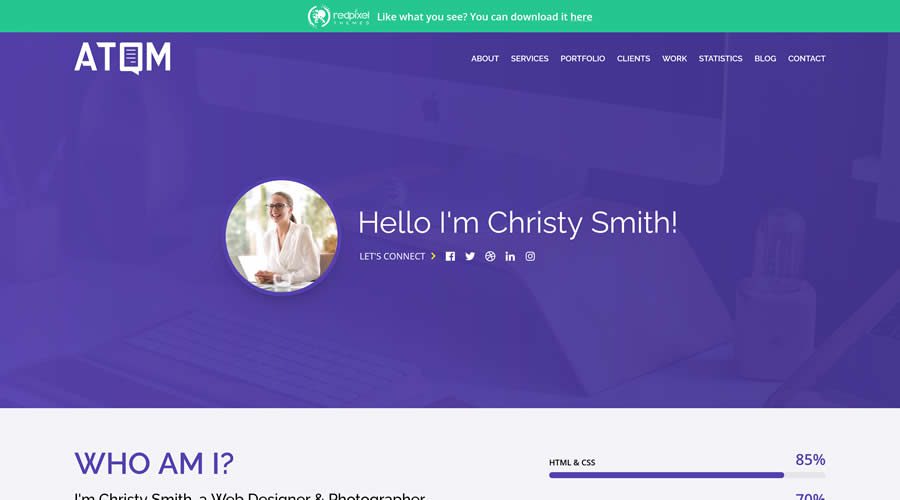 Atom Portfolio Template Tailwind CSS