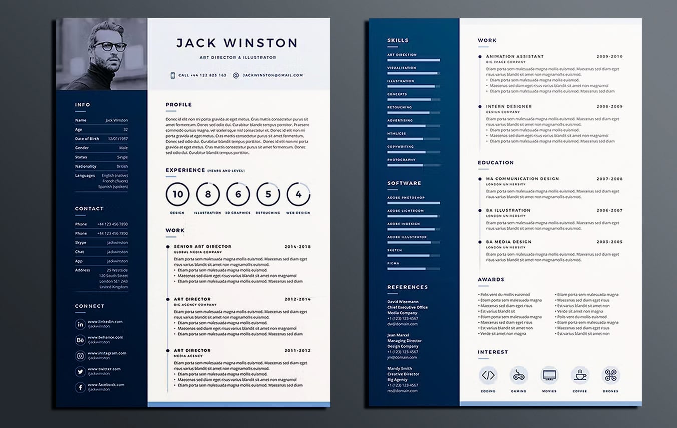 Collage of various Adobe InDesign resume templates in minimalist, vintage, and professional styles.