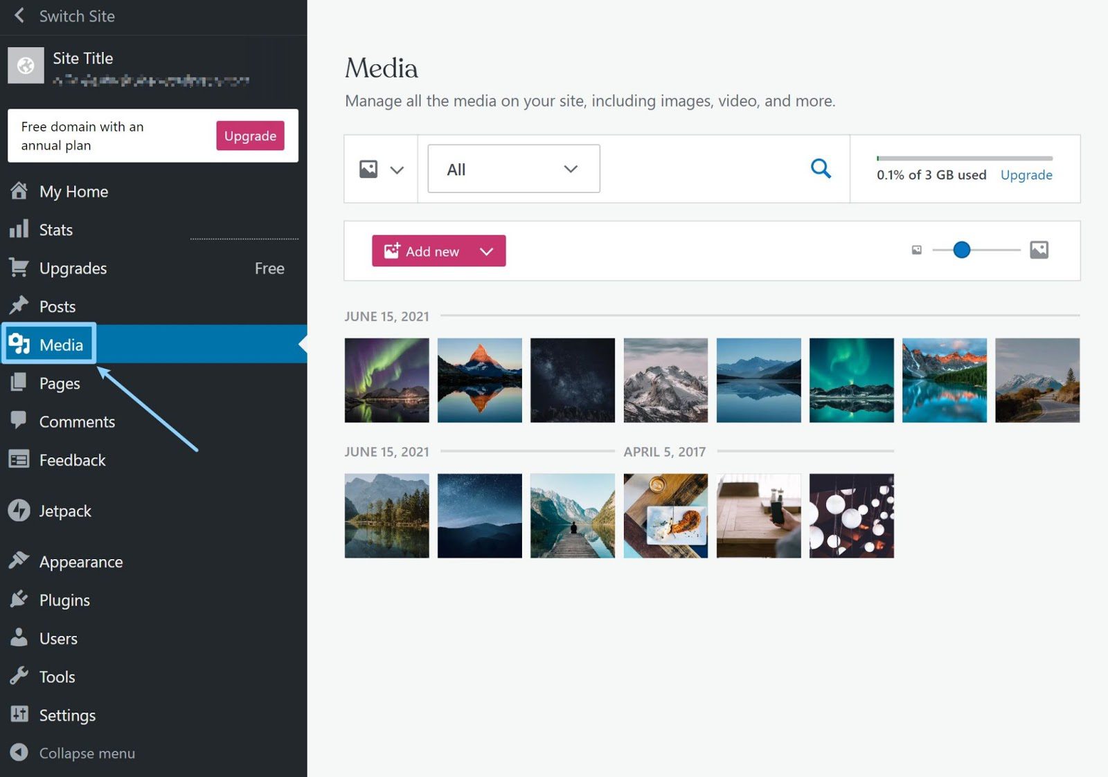 An illustrated image depicting a WordPress Media Library interface surrounded by media file icons, representing the 8 best free plugins for 2025.
