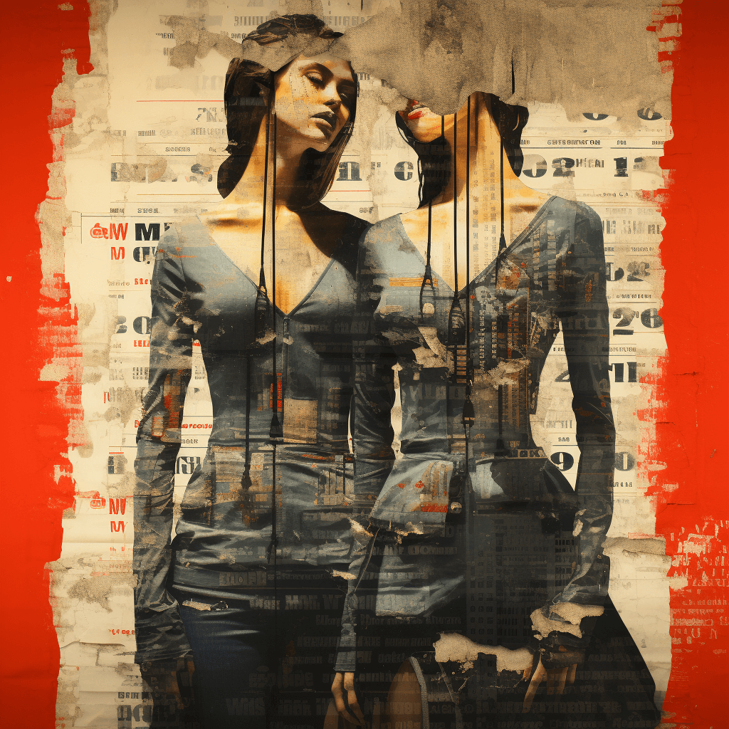 Digital artwork showcasing raw, gritty textures representing the grunge style in design, featuring torn paper, paint splatters, and a chaotic aesthetic.