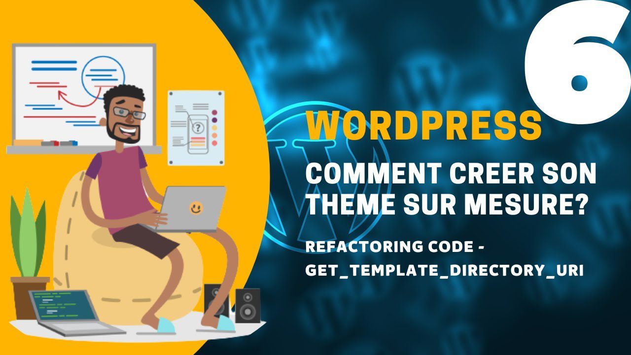 Illustration showing a comparison of outdated WordPress code environment and a clean, modernized code interface with AI assistance.