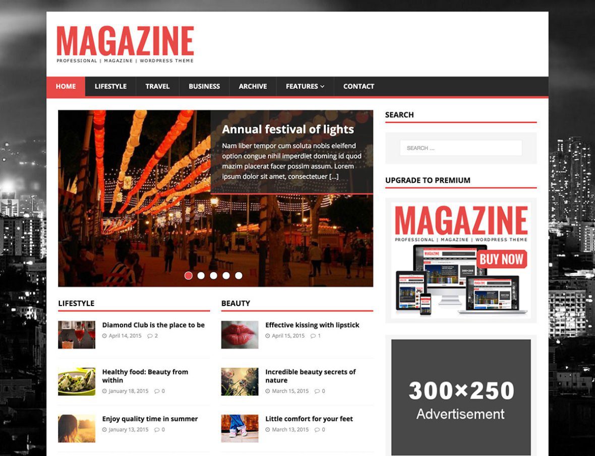 A modern collage of WordPress magazine themes showcasing vibrant magazine layouts, widgets, and typography for online publications.