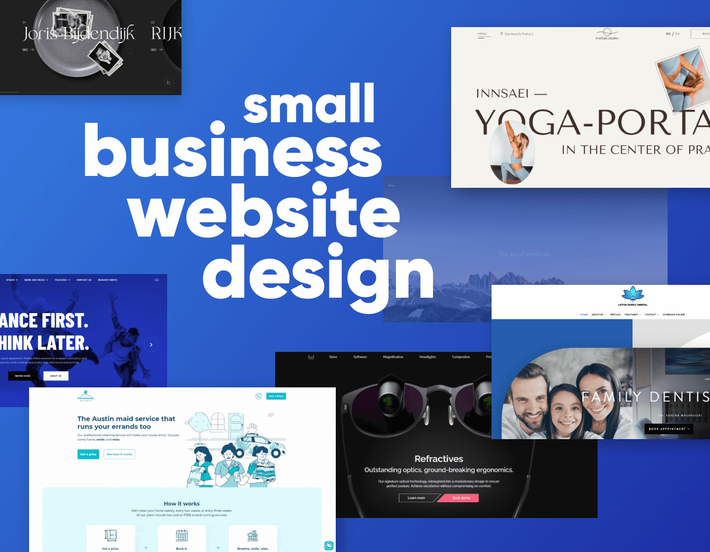 A visual representation of modern web design layouts that illustrate elements driving conversions in websites for various industries.