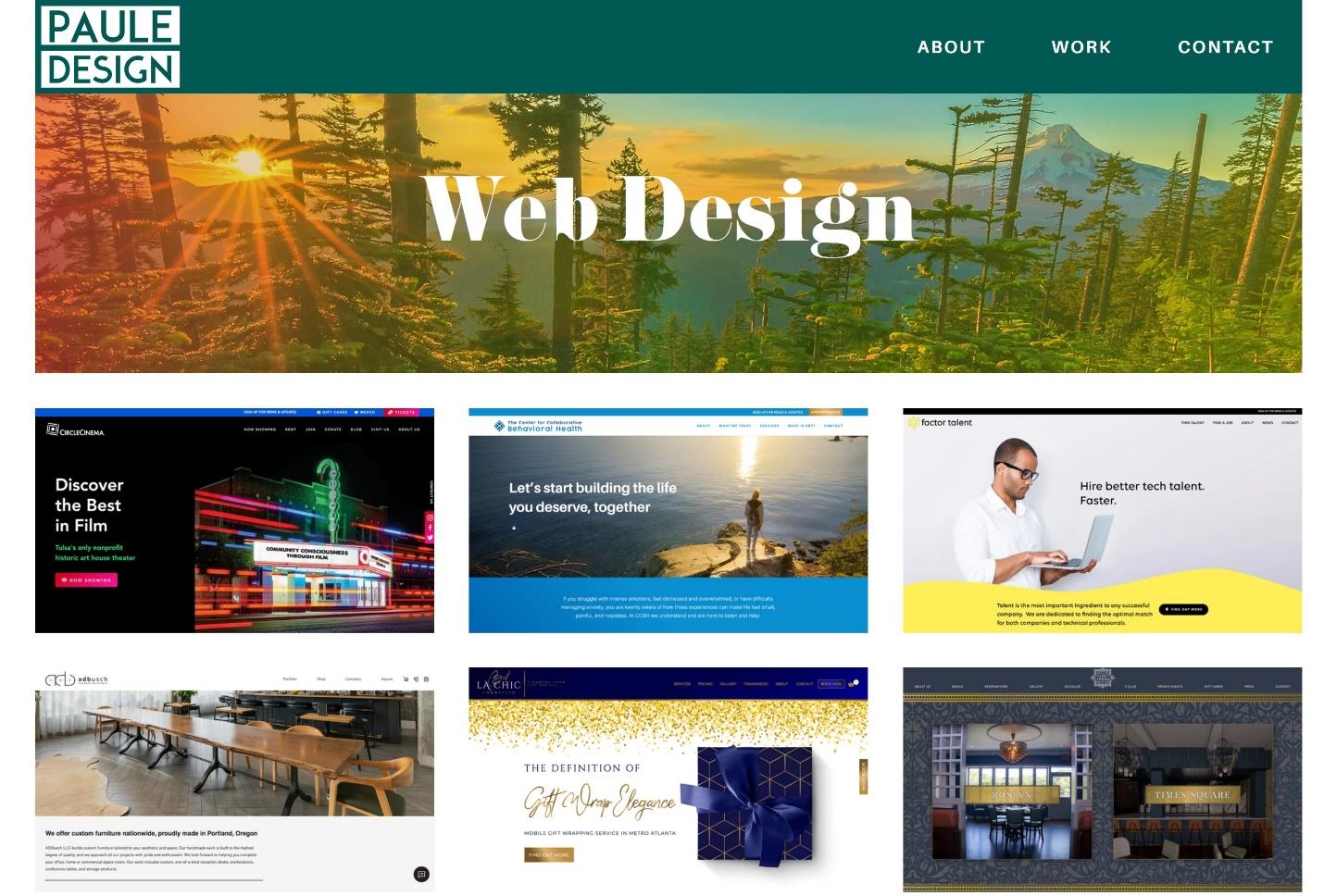 Mockup of a modern and minimalist web design portfolio showcasing clickable project thumbnails and an intuitive layout.
