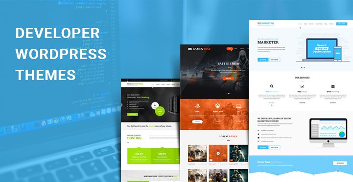 Illustration of a diverse team collaborating on WordPress theme development using various open-source tools and frameworks.